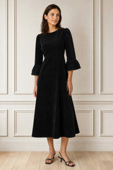 Elizabeth Stretch Corduroy Midi Dress | Black