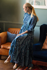 Moxi Peplum Maxi Dress | Navy/Light Blue