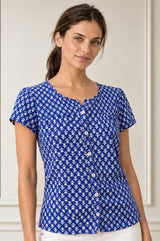 Lisbon Viscose Crinkle Blouse | Lixus Cobalt/White