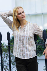 Vienna Printed Long Sleeve Blouse | Taupe/Off White
