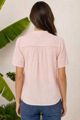 Vienna Cotton Short Sleeve Blouse | Blush