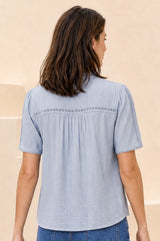 Vienna Cotton Short Sleeve Blouse | Sky Blue