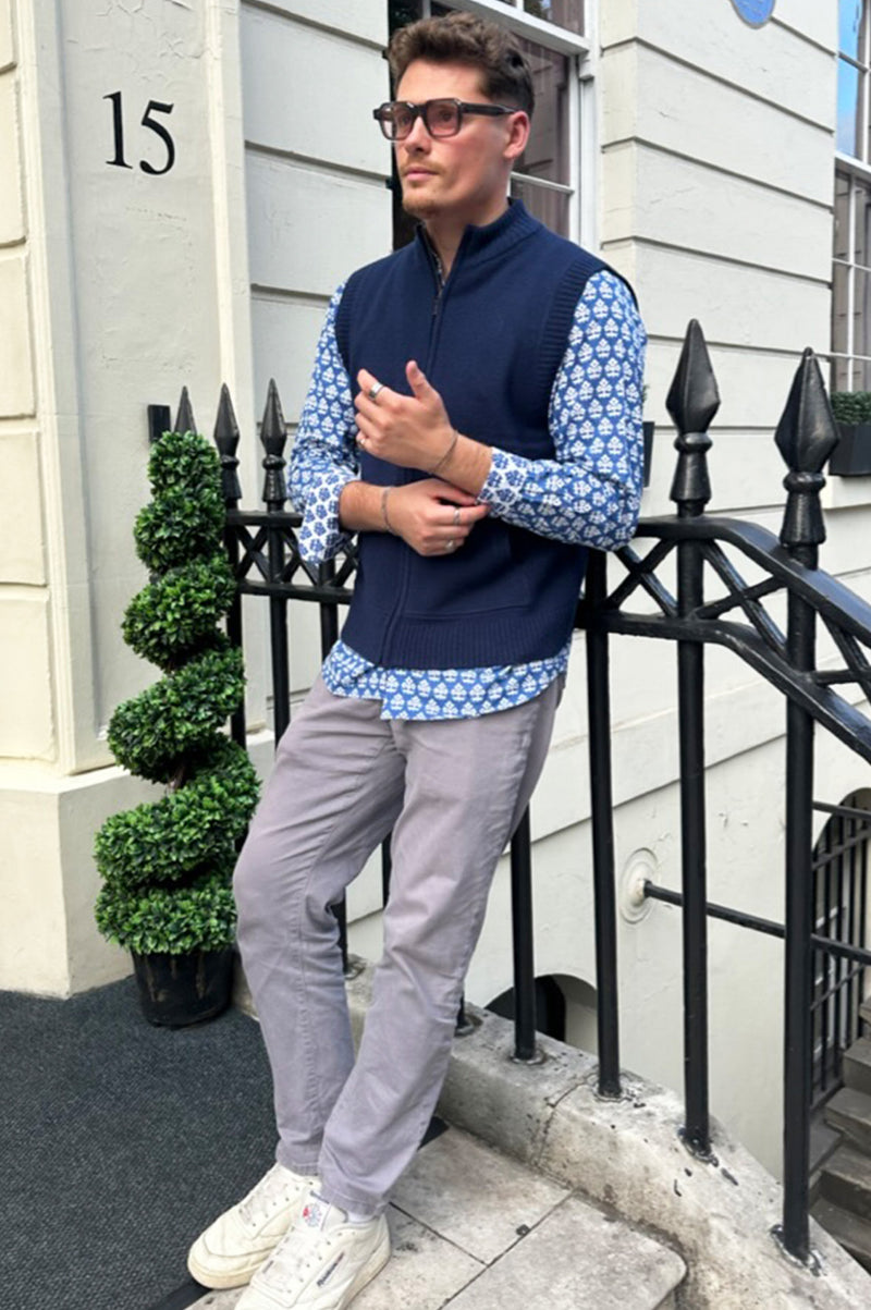 Men's Merino Wool Gilet | Navy/Grey