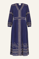 Jamila Embroidered Dress | Navy/Gold