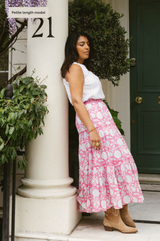 Becks Organic Cotton Block Print Skirt | Sunflower Pink/Cobalt