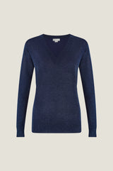 Metallic Knit V-Neck Jumper | Navy