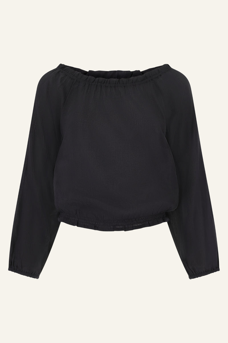 Ilana Long Sleeve Frill Gauze Top | Black