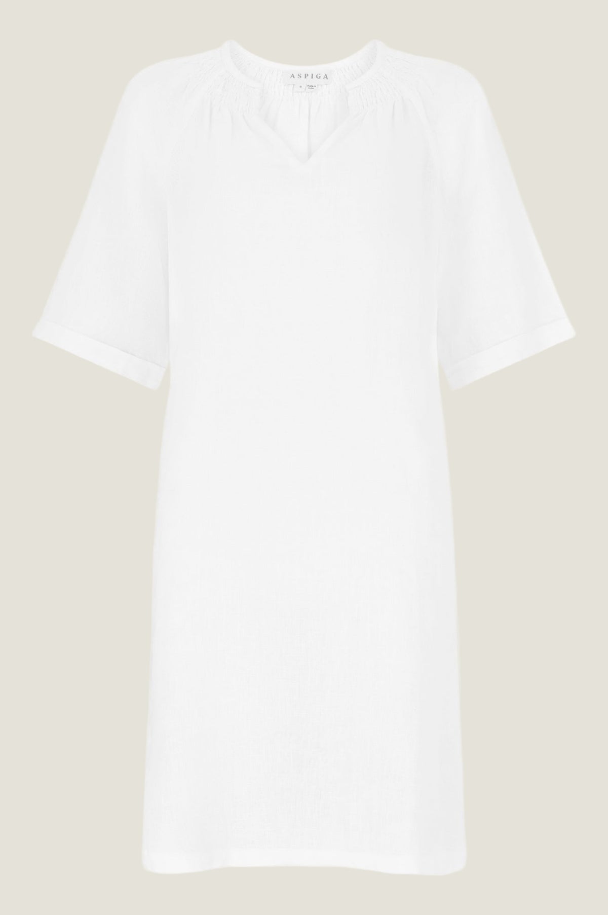 Aspiga Womens Ethical Paxos Linen Short Sleeve Dress Summer Holiday Beach  Cover Up White