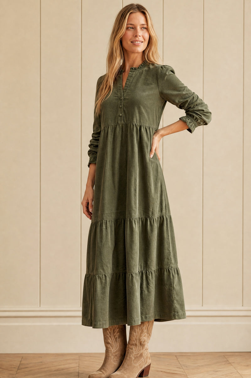 green corduroy midi dress Liv corduroy dress outfit ideas