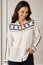 Embroidered Button Through Long Sleeve Blouse | Ecru/Navy
