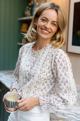 Vienna Printed Long Sleeve Blouse | Buta Pink/Cream