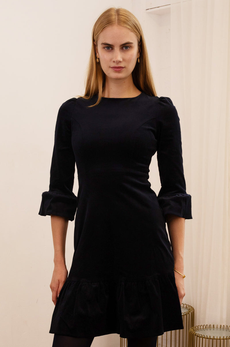 Victoria Short Stretch Corduroy Dress | Black