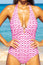 Recycled Halterneck Gathered Swimsuit | White/Pink