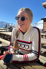 Merino Wool Stripe Hearts Quarter Zip | Cream/Red/Navy