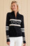Merino Wool Stripe Hearts Quarter Zip | Black/Off White/Taupe