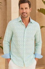 Men's Organic Cotton Shirt | Mini Sunflower Mint/White