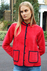 Velvet Quilted Jacket | Red/Navy