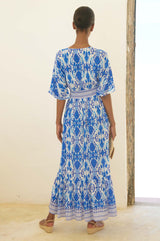 Lena EcoVero™ Dress | Ikat Blue/White