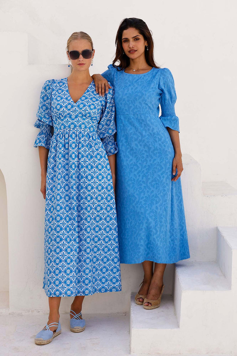 Aspiga Sustainable Womens Chloe Thin Dress Summer Holiday 100% Cotton Blue  White