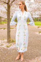 RHS Floral Printed Linen Dress | Pale Blue