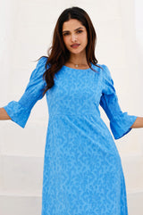 Flora 3/4 Length Sleeve Dress | Blue - Aspiga