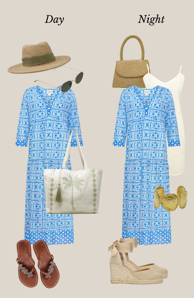 Mykonos Maxi Dress | White/Blue