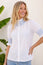 Embroidered Smocked Short Sleeve Blouse | White/Cornflower