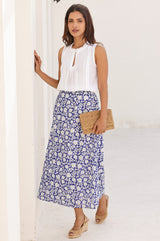 Neve A-line Organic Cotton Skirt | Navy/White - Aspiga