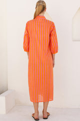 APPROVED NEEDS WASHCARE Itisha Striped Dress | Orange/Pink - Aspiga