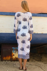 Guadalupe Maxi Organic Cotton Tunic | White/Navy - Aspiga