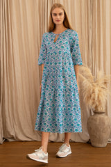 Emma Organic Cotton Dress | Flower Wheel Green/White