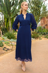 Plain V Neck Chiffon Dress | Navy