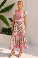 Pippa Organic Cotton Block Print Dress | White/Pink