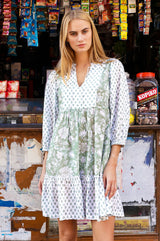Marina Organic Cotton Print Mix Dress | Sage/White
