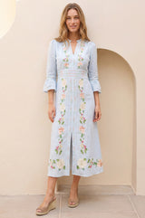 RHS Floral Printed Linen Dress | Pale Blue