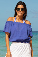 Ilana Frill Organic Cotton Gauze Top | Cobalt - Aspiga