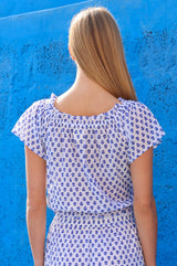 APPROVED Ilana Printed Organic Cotton Top | White/Cobalt - Aspiga