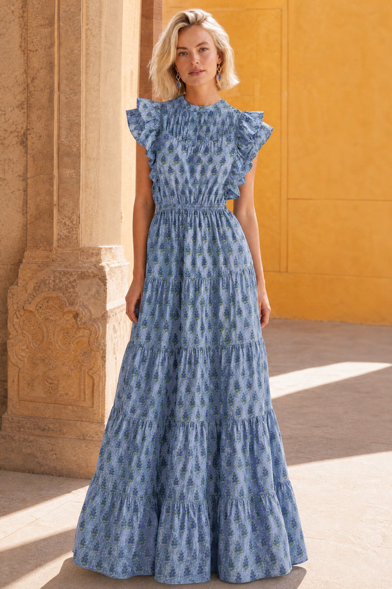 Rose Frill Maxi Dress | Cornflower