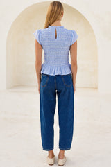 Tilly Organic Cotton Stripe Dobby Blouse | Blue/White - Aspiga