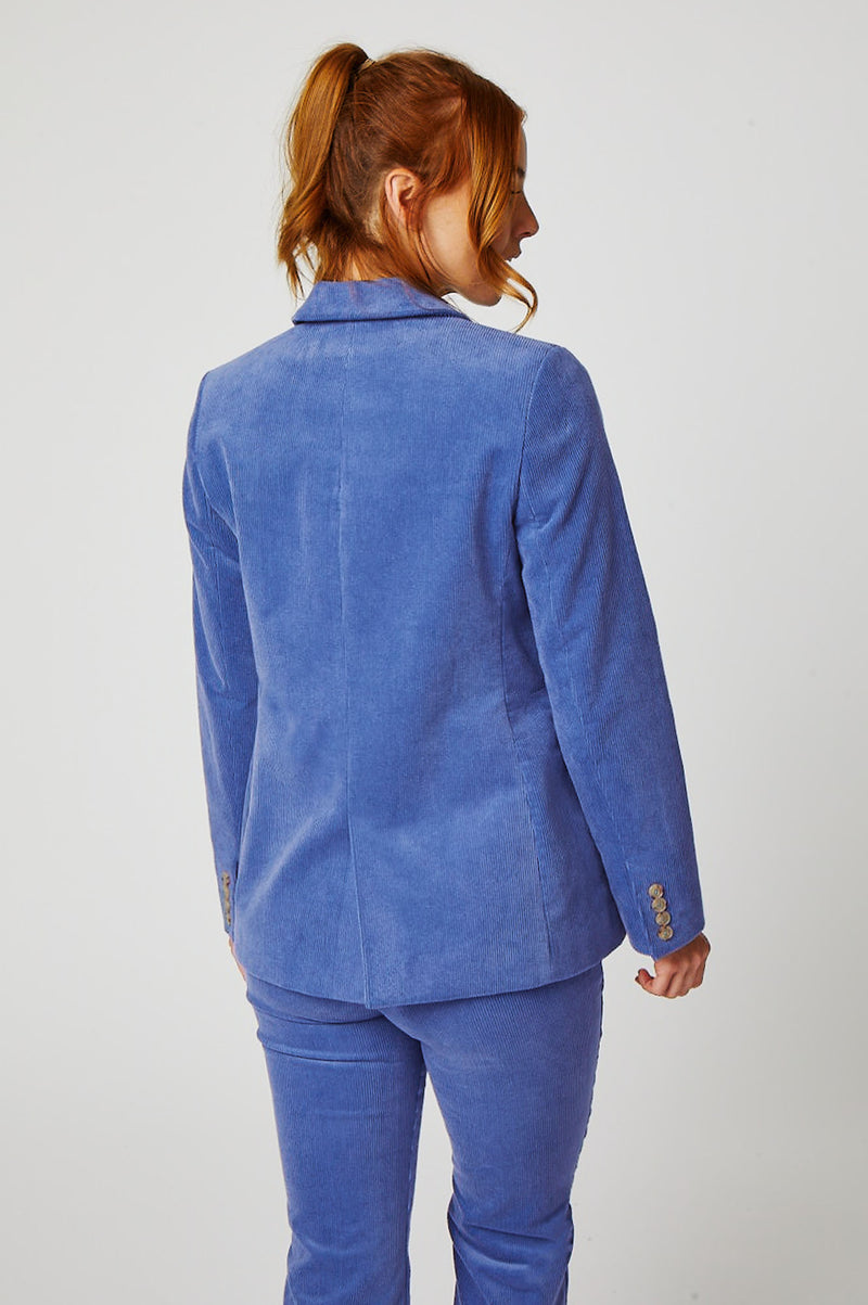 Stretch Corduroy Single Breasted Jacket | Cornflower Blue