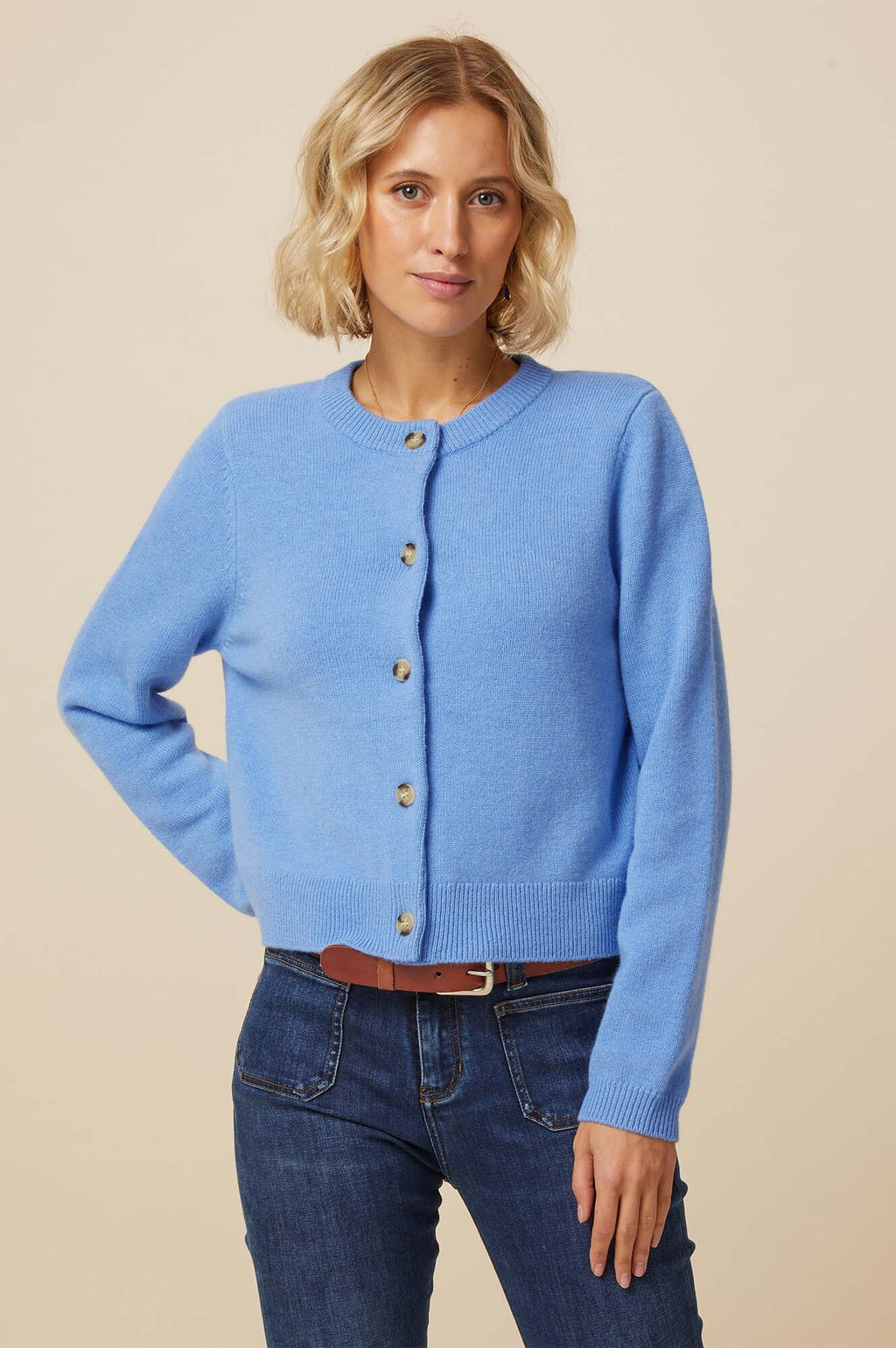 Aspiga Ladies Sustainable Merino Wool Brittany Cardigan Serene Blue