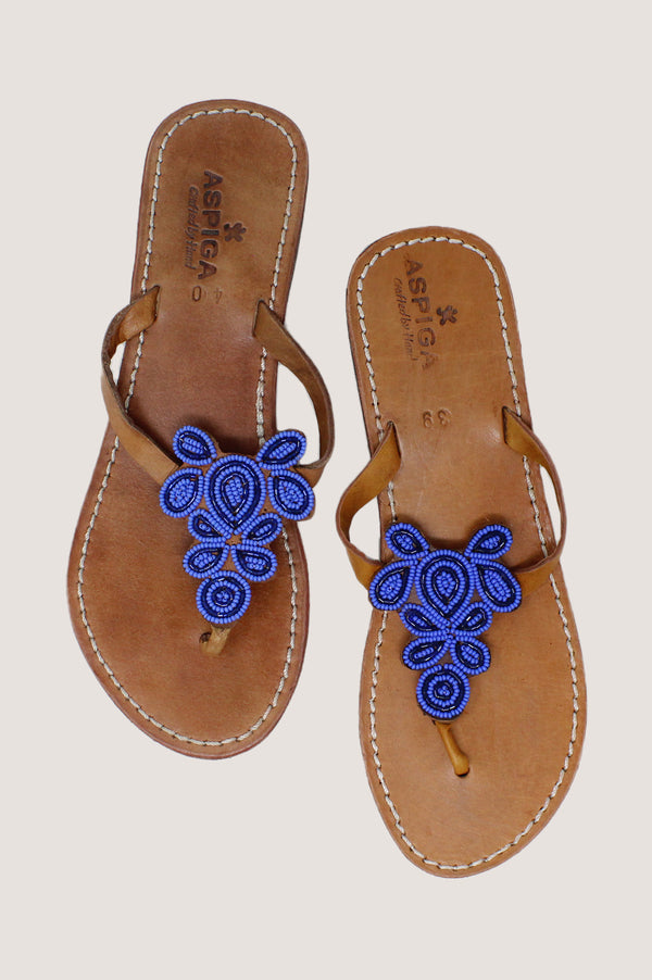 Mia Full Beaded Sandals | Navy/Cobalt