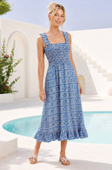 Rhianna Organic Cotton Dress | Blue/White