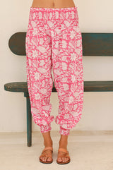 Harem Organic Cotton Trousers | Paradise Pink/White - Aspiga