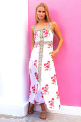 APPROVED Margaritte Block Print Organic Cotton Dress | Pink/Green - Aspiga