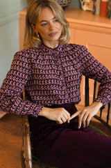 Printed Frill Collar Blouse | Burgundy