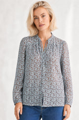Nina Tie Neck Printed Top | Blue