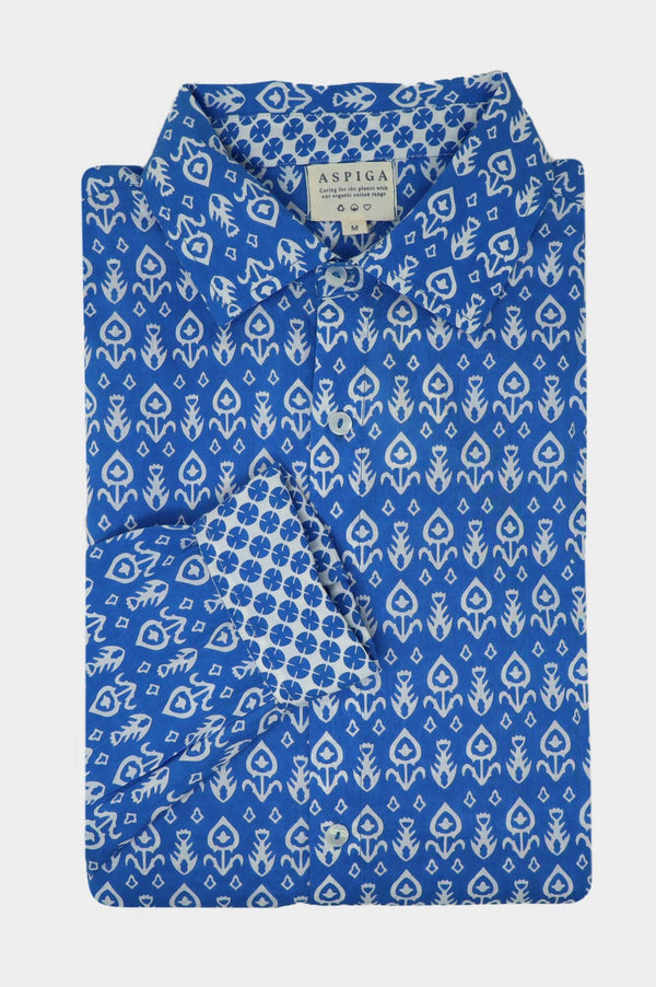 Men's Printed Cotton Shirt | Tear Drop Blue/White