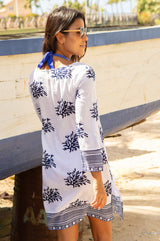 Guadalupe Short Organic Cotton Tunic | White/Navy - Aspiga