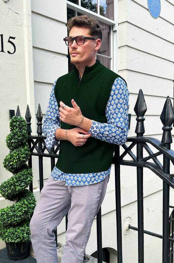 Men's Merino Wool Gilet | Bottle Green